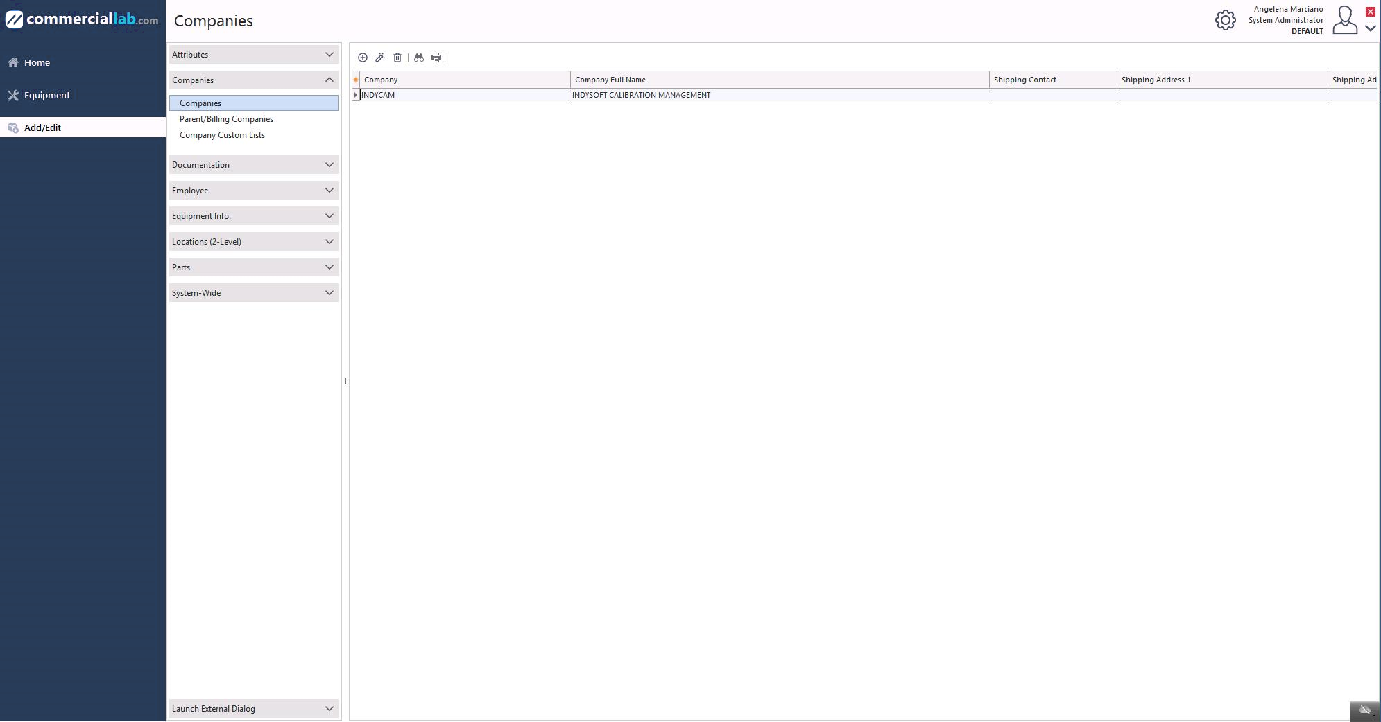Add/Edit → Companies menu