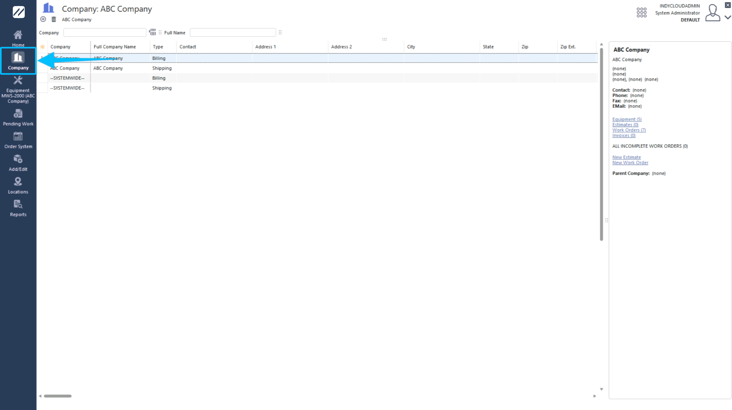 Company tab