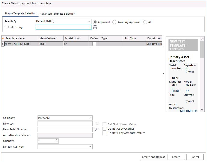 Template-search dialog