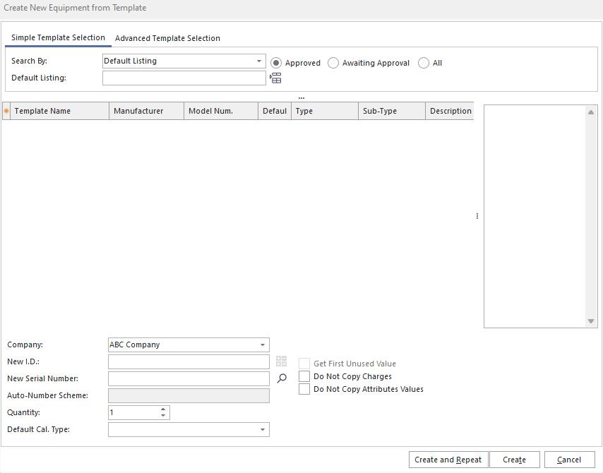 Create New Equipment from Template