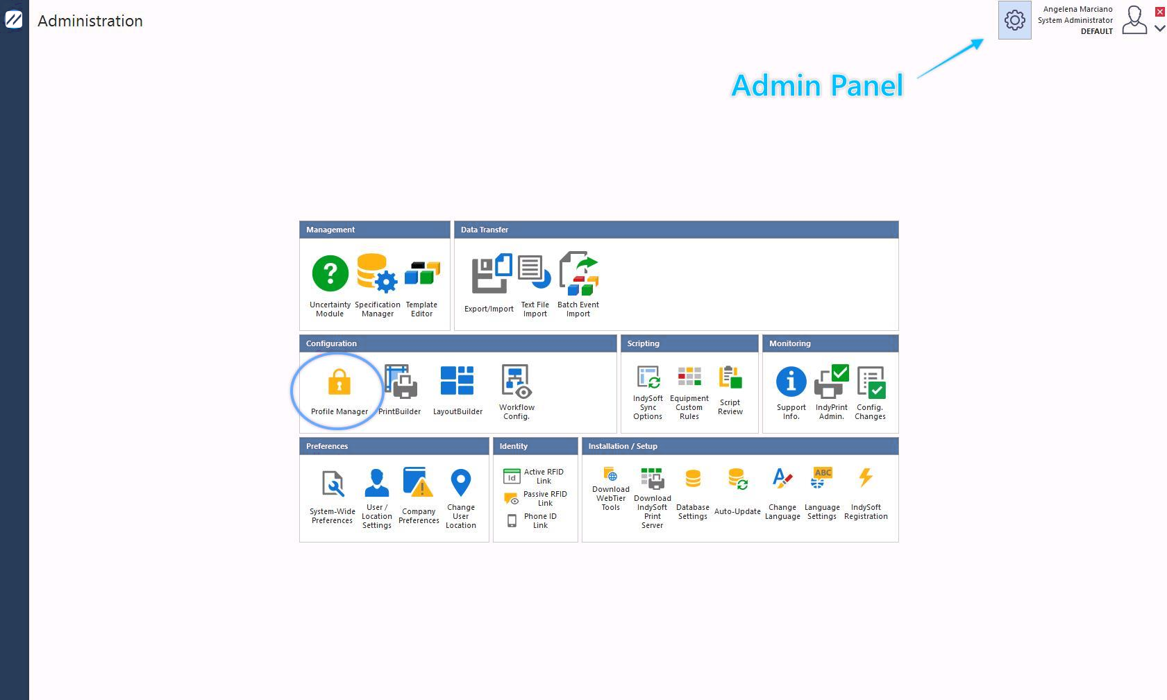 Launching Profile Manager from the Admin Panel
