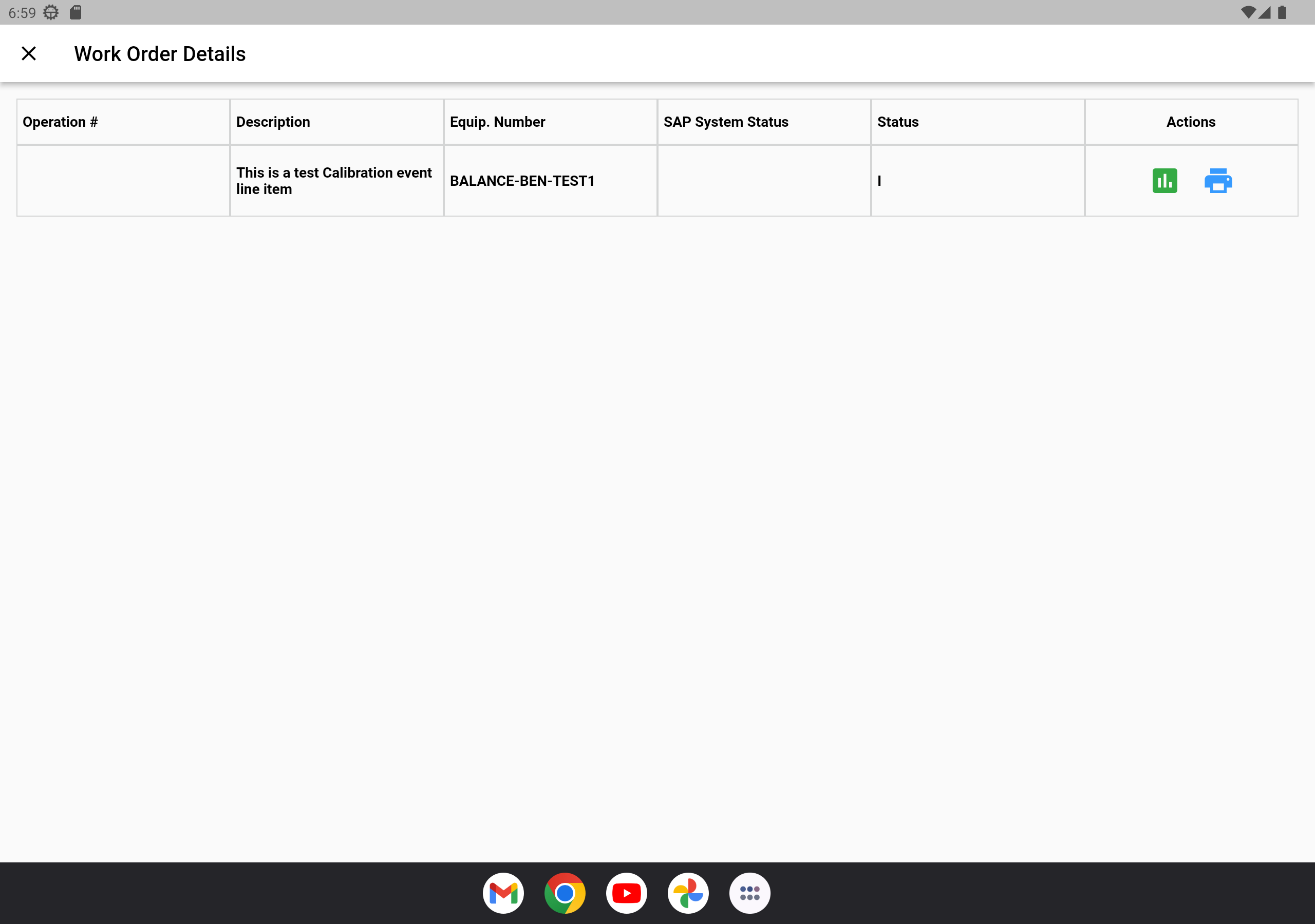 Work Order Details screen