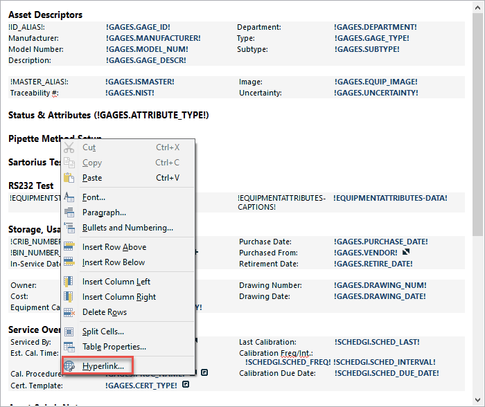 Right-click → Hyperlink