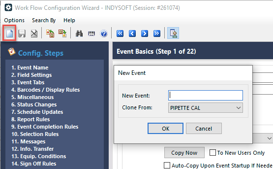 New Event Configuration — clone from PIPETTE CAL