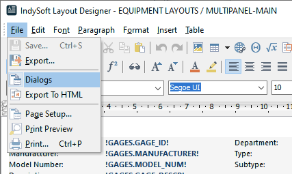 File → Dialogs menu