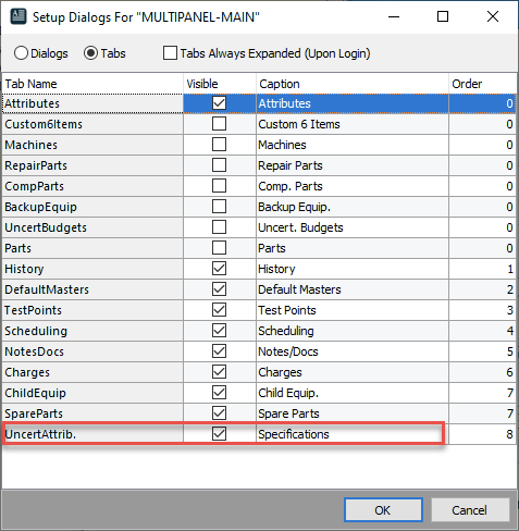 Setup Dialogs — UncertAttrib visible