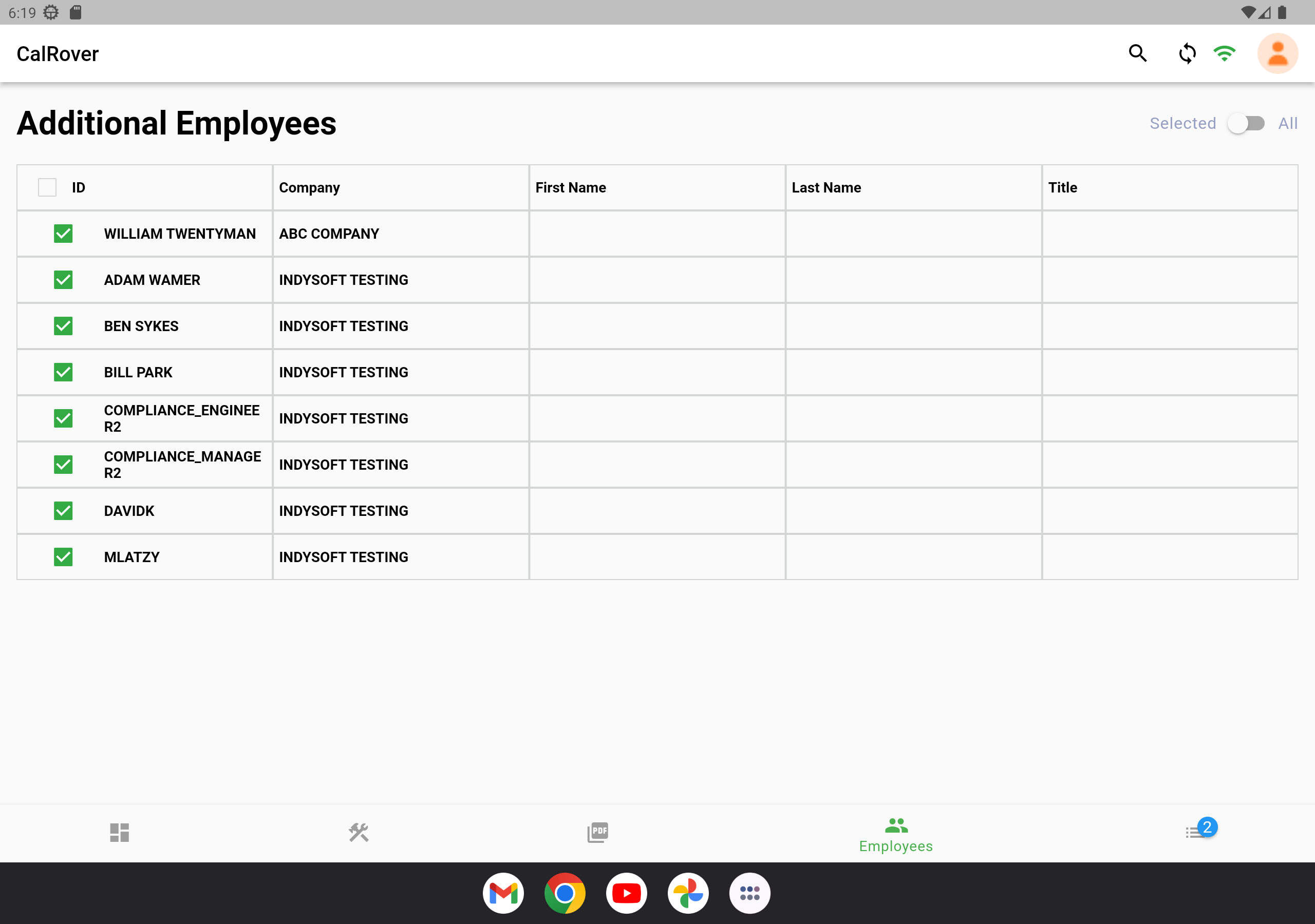 Employees screen