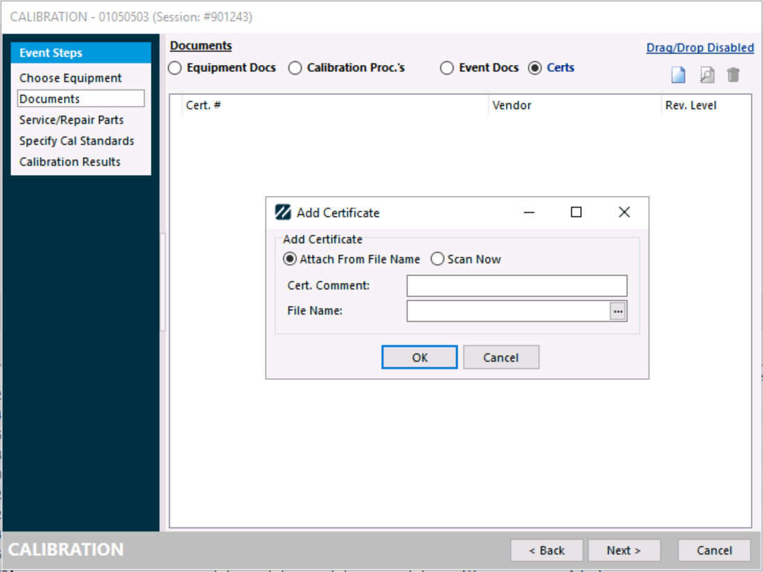 Scan document dialog