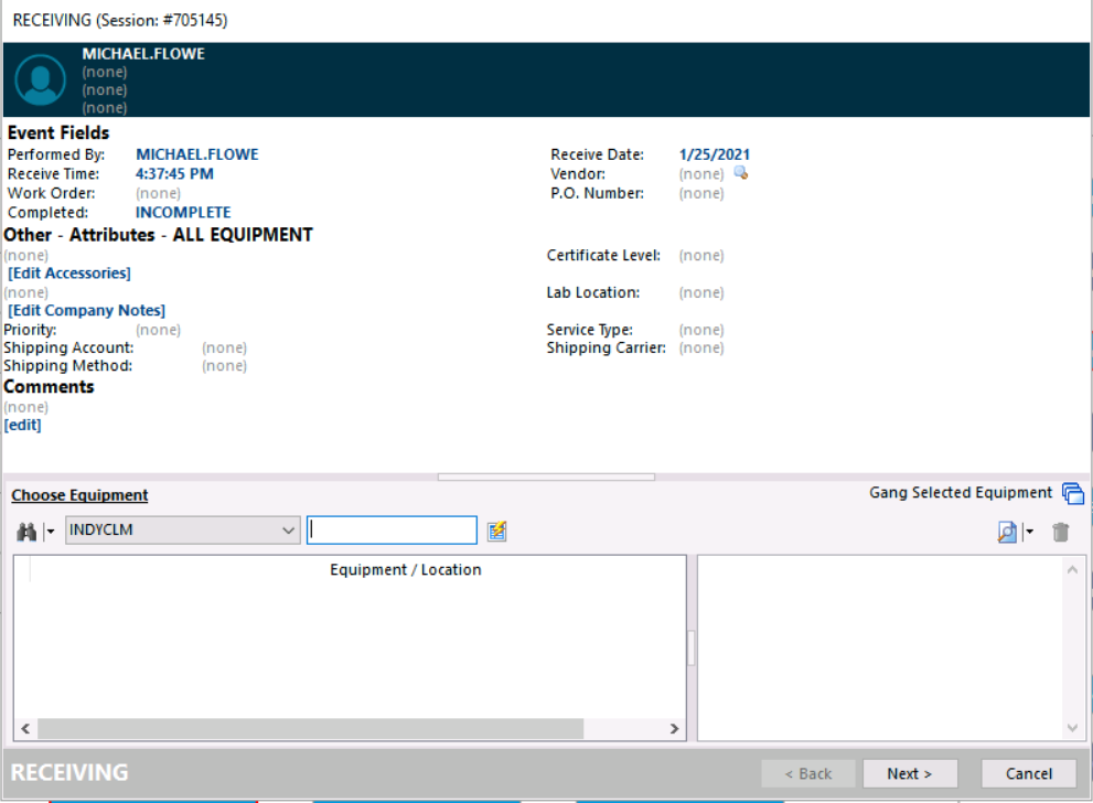 Receiving dialog
