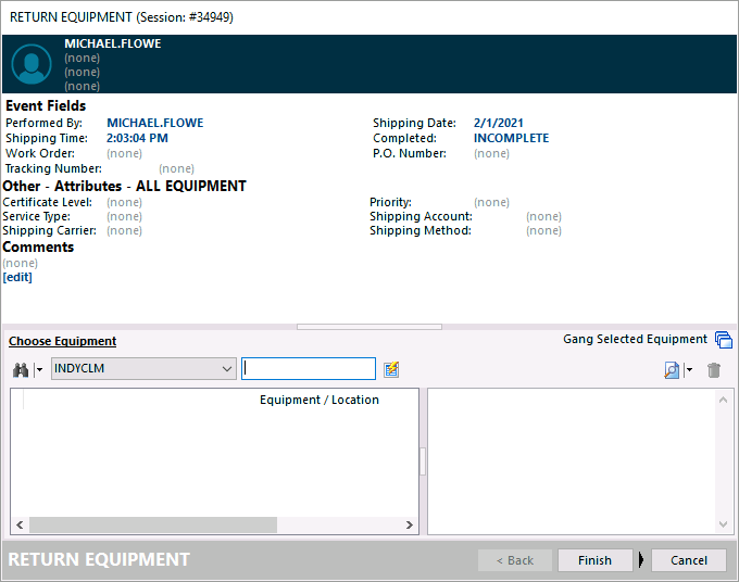 Return Equipment — packing slip
