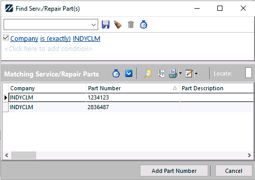 Select a Repair Part dialog