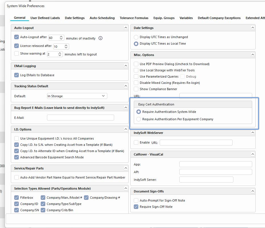 EasyCert authentication — system-wide preferences