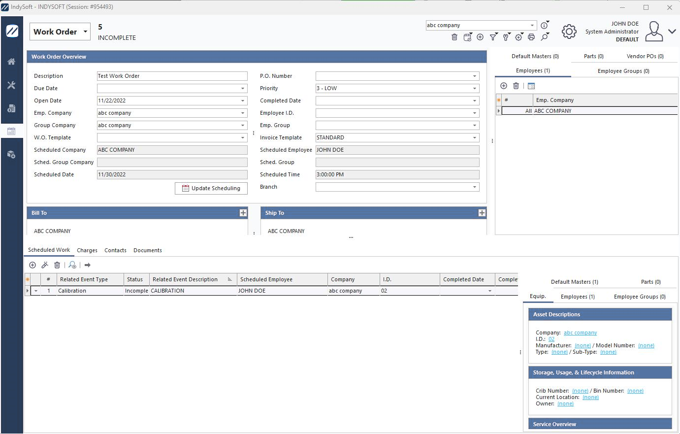 IndySoft client — work orders