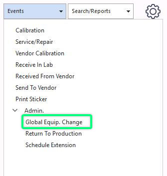 Events → Admin → Global Equipment Change menu