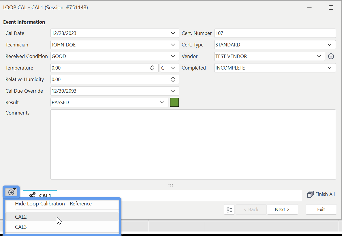 Loop Calibration - Child Asset Selection Options