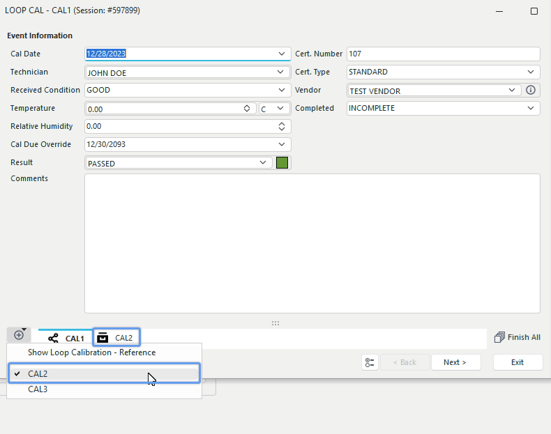 Loop Calibration - Child Asset Selected