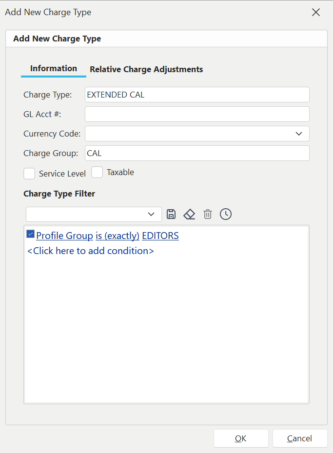 Example - Profile Group Filter - Charge Types
