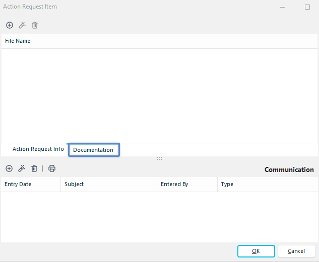 Action Request Documentation tab