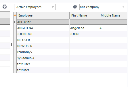 Active Employees Grid - Work Scheduling Module