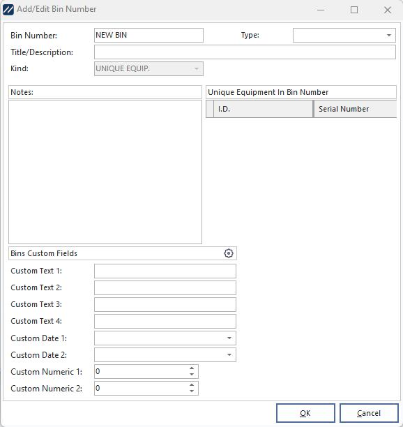 Add/Edit Bin Number