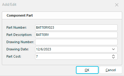 Add Component Part Dialog
