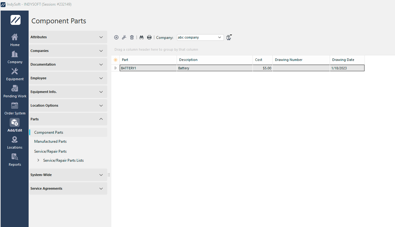 Add/Edit Component Parts