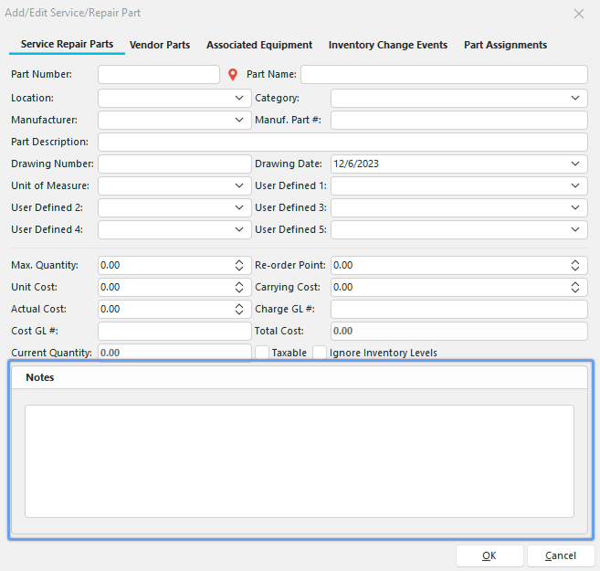 Add/Edit Service/Repair Part Step 2