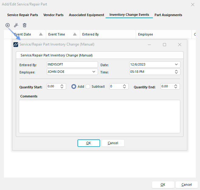 Step 5 - Service/Repair Part Inventory Change (Manual)