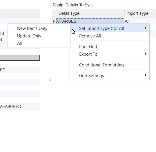 Equip. Details To Sync - Right-Mouse Click Options