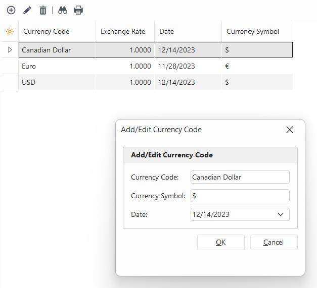 Add/Edit Currency Codes
