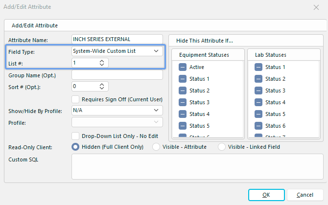 Add/Edit Attribute - Company Custom List