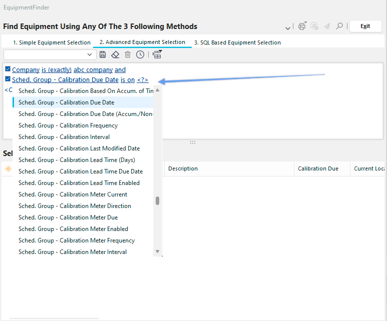 Equipment Finder - Schedule Groups Example