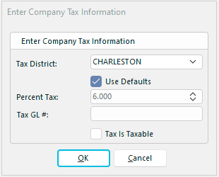 Add/Edit Company Wizard - Tax District Example