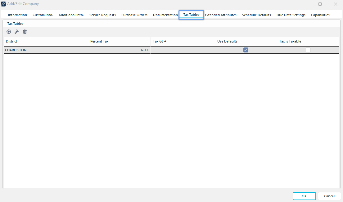 Add/Edit Company Wizard - Tax Tables