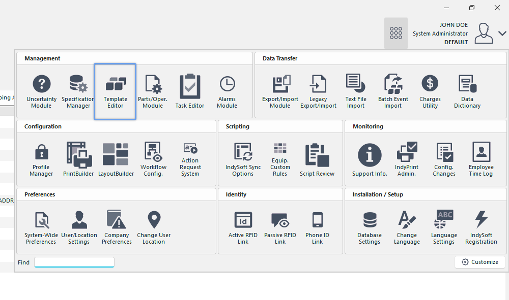 Locate: Add/Edit...System Wide...Templates