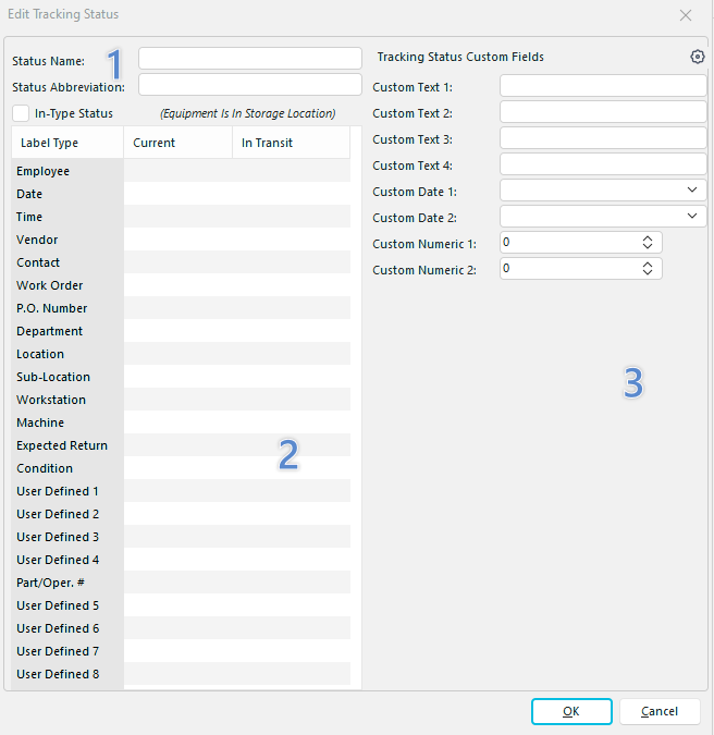 Add Tracking Status Dialog