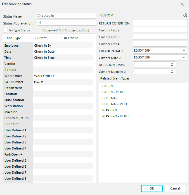 Edit Tracking Status Dialog - Work in Process