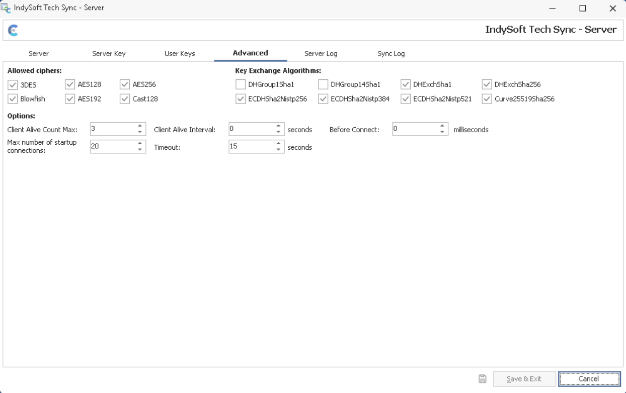 IndySoft Secure Server - Advanced Tab