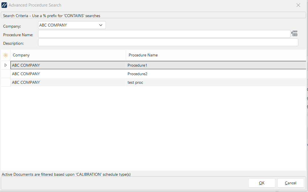 Advanced Procedure Search Dialog