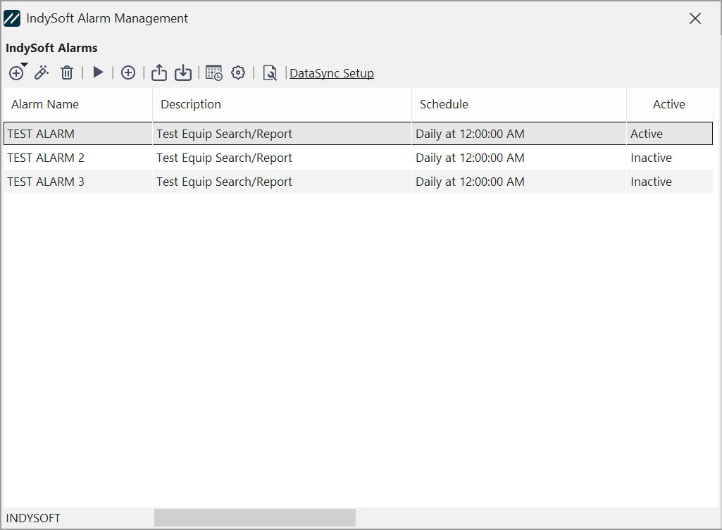 IndySoft Alarm Management Dialog