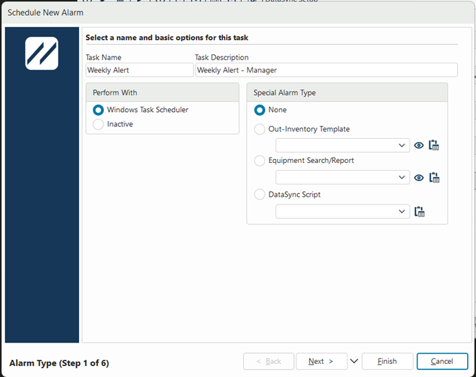 Alarm Type Step 1 - Task Name and Description