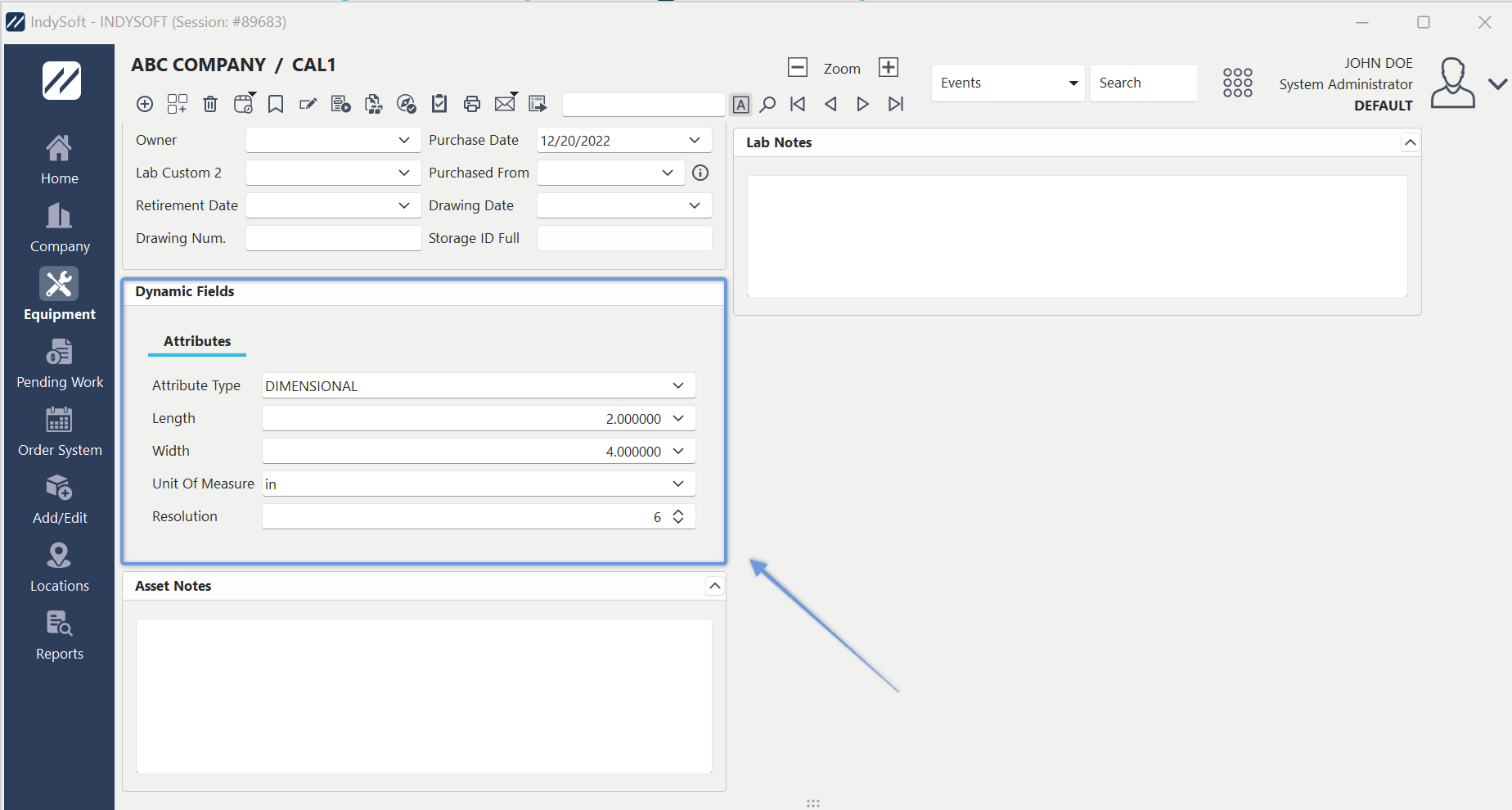 Example - Dashboard Equipment View - Header Attributes