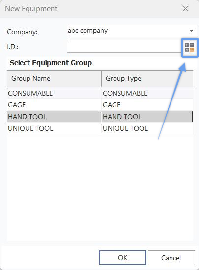 New equipment dialog - Calculate Serial Number