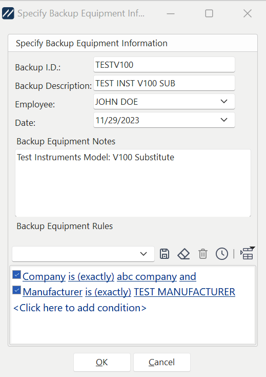 Add Backup Equipment