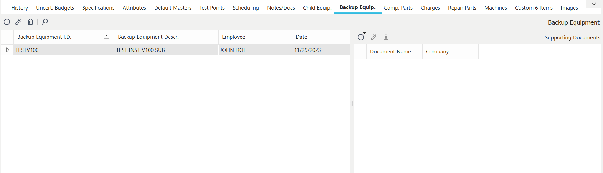 Backup Equipment Dialog
