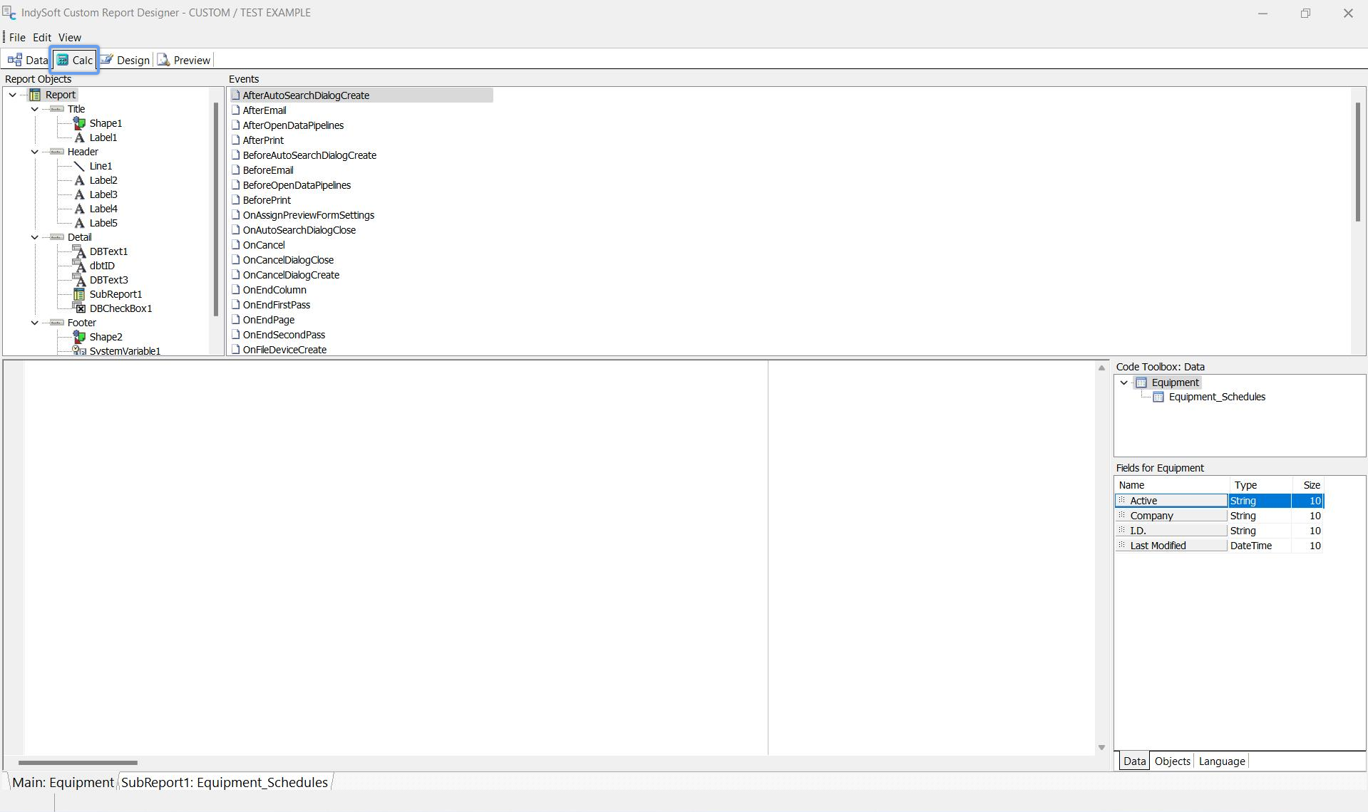 IndySoft Custom Report Designer - Calc Tab