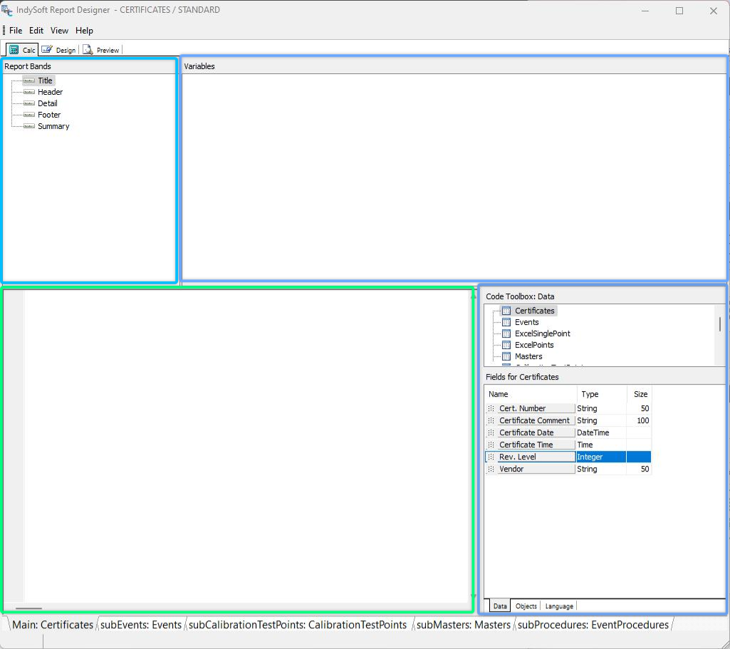 IndySoft Report Designer - Calc Tab