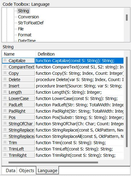 Code Toolbox - Language Tab