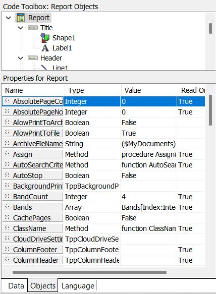 Calc Tab - Objects