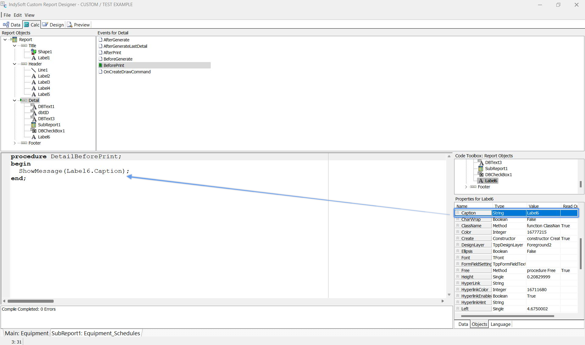 Drag/Drop of Properties into Calc tab Code